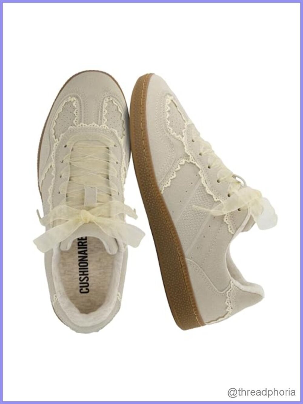 Cushionaire Belinda Lace Detail Ribbon Lace-Up Sneakers Faux Leather Memory Foam